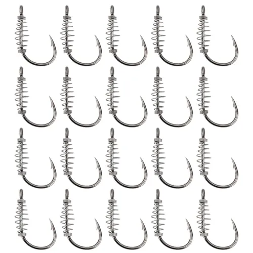 eMagTech 20 Stück Angelhaken mit Feder Größe 12# Haken aus Kohlenstoffstahl mit Metallfeder Und Widerhaken Drehbar Geeignet für Powerbait Forelle Karpfen Schwarz