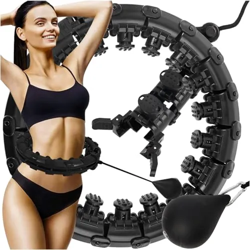 TRIZAND Hula Hoop mit Gewicht & Massage-Noppen – 24 Segmente, verstellbar 30–42 cm, 6-Rad-Rolle, anpassbares Gewicht – Fitnessreifen für Bauch/Beine/Po, leiser Lauf, Home-Workout