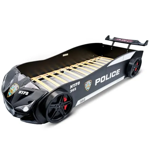 MARQA Kinderbett Autobett | Polizeiautobett 90x200 - Cooles Polizeiauto-Design für kleine Rennfahrer! Das stabile Kinderbett mit 90x200 cm Liegefläche und sicherer Konstruktion verwandelt jedes Zimmer in ein Abenteuerland.