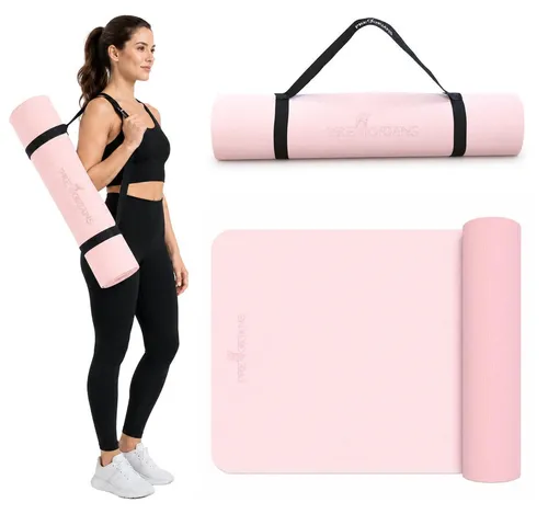 Yogamatte Sportmatte 183x61x0,6 cm leicht und rutschfeste Fitnessmatte TPE-Schaum Gymnastikmatte mit Tragegurt Rosa