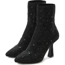 LASCANA Damen High-Heel Sock Boot, Gr. 43, schwarz - Elegante High-Heel-Stiefelette mit 9 cm Absatzhöhe, veganem Obermaterial und funkelnden Schmucksteinchen – ideal für besondere Anlässe.