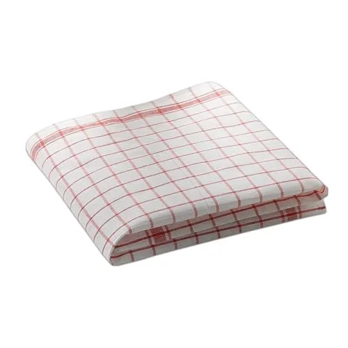 EXNER Gläsertücher, Poliertücher, Küchentücher, Geschirrtücher, Halbleinen, weiß mit Streifen rot, 1 Packung = 5 Stück!