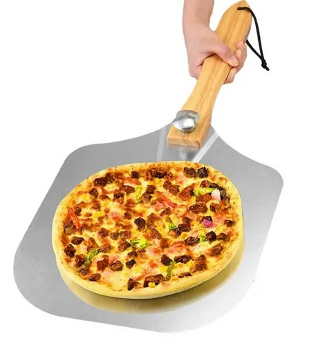 BAYLI Pizzaschneider 63,5 cm Pizzaschaufel aus Aluminium mit klappbarem Holzgriff, Pizzahe