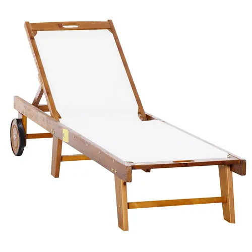 Outsunny Holz-Sonnenliege, Fichte, Weiß, 60x88x198 cm