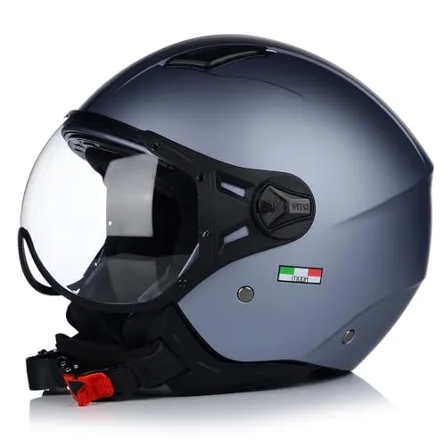 Jet Helm Mopedhelm VITO Moda | ECE 22.06 Zertifiziert | Kompakter Motorradhelm für Herren und Damen (L) - Leichter Jethelm mit kratzfestem Visier und gutem Belüftungssystem. Ideal für den täglichen Einsatz auf dem Moped, bietet Sicherheit und Komfort in einem modernen Design.