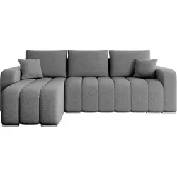 MIRJAN24 Ecksofa Pufetto Boucle, Eckcouch mit Bettkasten und Schlaffunktion, Stilvoll Polstersofa, L-Form (Farbe: Lambi 12) - Grau