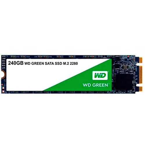 Western Digital Green 240 GB SSD M.2 SATA - Festplatte für schnelle Bootzeiten und flüssiges Gaming, energieeffizient mit SLC-Caching für optimale Leistung und längere Akku-Laufzeit.