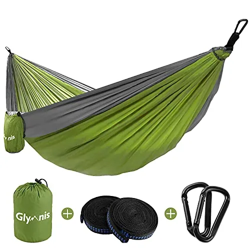 Glymnis Ultraleichte Hängematte aus Nylon, 300 kg, Tragkraft 300 x 200 cm, mit 2 x Nylonriemen und 2 x Karabinerhaken für Camping, Reisen, Outdoor, Garten
