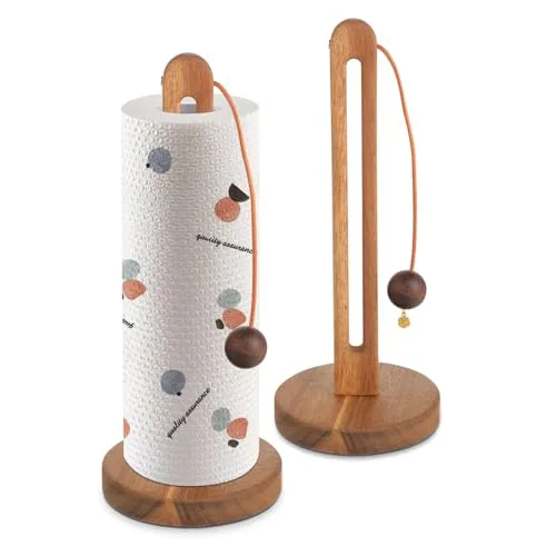 Küchenrollenhalter Holz, stehend-mit Anhänger und rutschfestem Design-für Standard- und Großformatrollen-Küchenpapierhalter für Arbeitsplatte und Esstisch