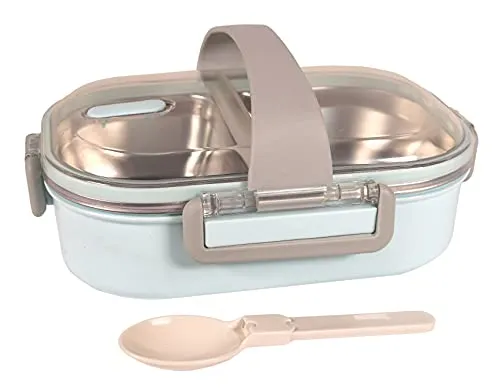 GARDINGER Lunchbox Bentobox Kunststoff zweigeteilte Edelstahleinlage wasserdicht mit Löffel für Schule Büro Kindergarten