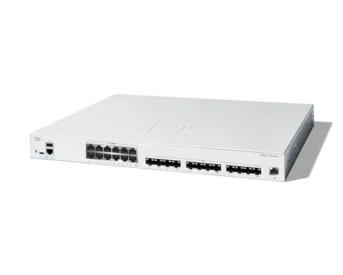 Cisco Catalyst 1300-24XTS Managed Switch - Netzwerk-Switch mit 12 Ports 10G-Kupfer und 12 x 10GE-SFP+ für einfache Einrichtung und erhöhte Sicherheit ohne IT-Kenntnisse, ideal für kleine Unternehmen.