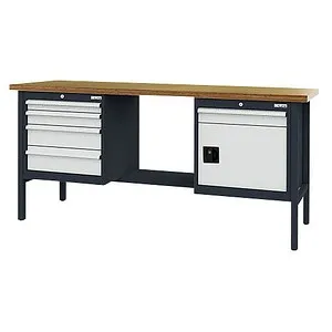 Simplaflex Werkbank CL66402KW20, 200 x 96 x 60cm - Robuste Werkbank mit 5 Schubladen und 1 Tür, Traglast bis 800 kg. Made in Germany, ideal für Werkstätten und Hobbyräume.