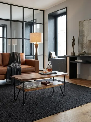 Couchtisch Sheesham Massivholz 90x50x40 cm mit Metallgestell - Moderner Couchtisch im Industrial-Style aus massivem Sheeshamholz mit zusätzlicher Ablagefläche. Ideal für stilvolle Wohnzimmergestaltung und praktische Nutzung. Handgefertigtes Unikat mit robuster Konstruktion.