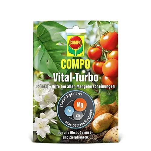 COMPO Vital-Turbo Dünger für schnelle Hilfe bei Mangelerscheinungen, Für alle Obst-, Gemüse- und Zierpflanzen, Ideal als Tomatendünger und Rosendünger, 20 g, Unzutreffend
