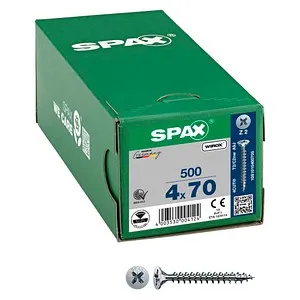 SPAX Universalschraube 4,0 x 70 mm, 500 Stück - Holzschrauben mit SPAX-exklusiver WIROX-Oberfläche für 20fach höheren Korrosionsschutz, ideal für Innen- und Außenbereich ohne direkte Bewitterung.