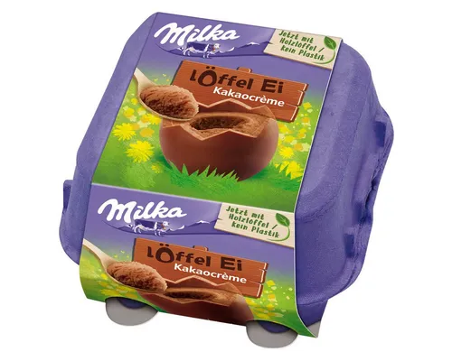 MILKA Schokolade, Milka Löffel Ei Kakaocreme Alpenmilch Schokolade gefüllt 136g