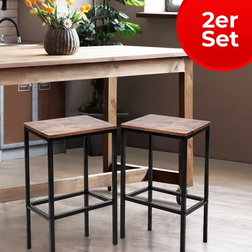 Barhocker 2er Set - Modernes Industrial Design in Schwarz Braun - Barhocker Set mit 65 cm Sitzhöhe, max. Tragfähigkeit von 130 kg und robustem Metallrahmen - ideal für Wohnzimmer, Küche oder Balkon.