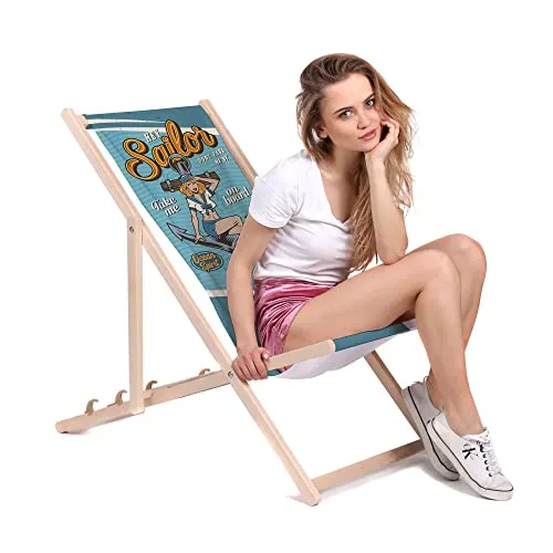 DreamRoots Liegestuhl Klappbar Holz aus Buchenholz, bis 130 kg belastbar, 3-Fach verstellbare Rückenlehne, waschbarer Polyesterbezug