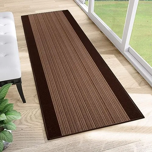 TAPISO Anti Rutsch Teppich Läufer rutschfest Meterware Modern Brücke Streifen Gestreift Design Braun Meliert Flur Wohnzimmer 67 x 280 cm