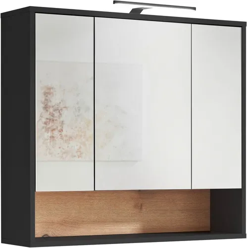 home24 Spiegelschrank Liguria, Anthrazit, Eiche, 80x72x21 cm