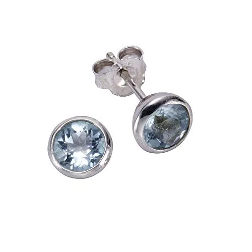 Zeeme Gemstones Damen Ohrringe aus 925 Sterling Silber - Elegante Ohrringe mit echten Blautopasen, 7,5mm, anlaufgeschützt durch rhodinierte Oberfläche. Perfekt für besondere Anlässe und als Geschenk für die Frau oder Freundin.