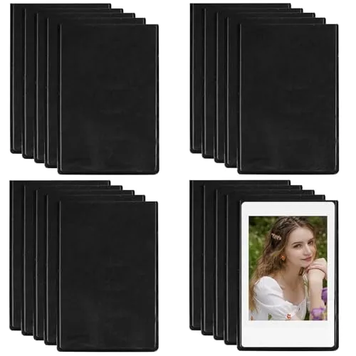 LEKEFETO 20 Stück magnetische Fotorahmen Schwarz | Kühlschrankmagnete für 5,5x8,4 cm Fotos | Wiederverwendbare PP-Fototaschen – Kompatibel mit Instax Mini, Karten & Notizen