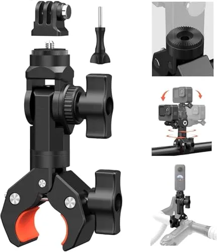 UNSTINCER Action Kamera Halterung für Gopro Insta360 DJI Osmo, 360° drehbar | Schwerlast Cam Klemme für 17–40 mm Rohr, Clamp Mount für Motorrad Fahrrad MTB Lenker Selfie Stick Stativ, mit 1/4