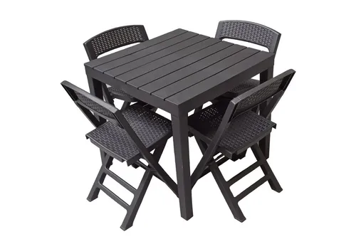 Progarden Sitzgruppe Gartenmöbel Kunststoff Anthrazit 5 Tlg. Set, (Set, 5-tlg., Tisch + 4 Klappstühle), UV-Beständig, Robust, Wetterfest, Made in Italy, Hochwertig