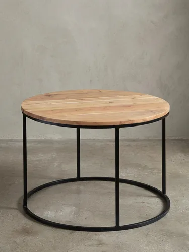 Couchtisch 60x43 cm aus Akazie Massivholz und Metall - Design-Couchtisch mit eleganter Akazienholz-Oberfläche, handgefertigt und einzigartig. Stabiler Stand durch robustes Metallgestell, ideal für Wohnzimmer.