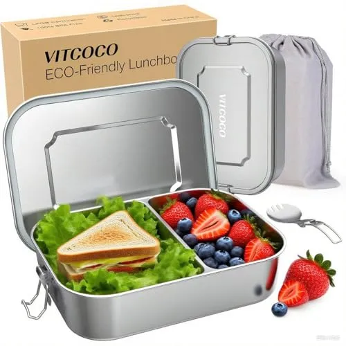 VITCOCO Lunch Box Bento Lunch Box Edelstahl Leakproof 1400 ml Lunchbox Kinder mit Fach – BPA-frei – Lunchbox für Picknick, Schule, Arbeit