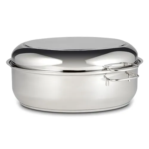 KHG Bräter mit Deckel Induktion 38x26x18 cm | Edelstahl, 7,7 l Volumen | 2in1 Deckel als Pfanne nutzbar | ideal für große Festtagsbraten | spülmaschinengeeignet, backofenfest