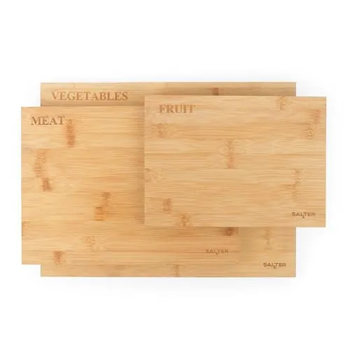 Salter BW07281 3-teiliges Schneidbrett-Set, Küchenbrett aus Bambus, Bretter für Obst, Fleisch und Gemüse, grau farbige Kanten, 5 Jahre Garantie, 3 Stück Zubereitung/Hackbretter