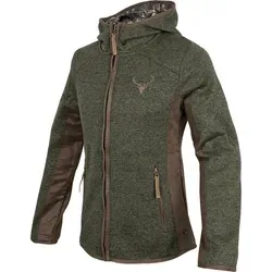 OS Trachten Womens Hooded Strickfleece Jacke oliv, Größe 48 - Stylische Sweatjacke für Damen mit tailliertem Schnitt, Kapuze und warmem Fleece-Innenfutter – ideal für Outdoor und Freizeit.