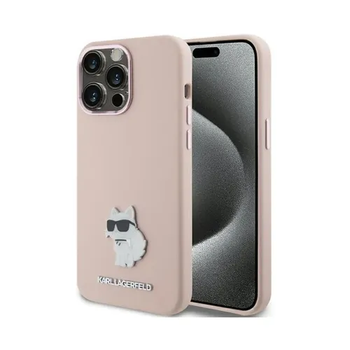 Karl Lagerfeld Silikon Choupette Metal Pin Case, Pink - iPhone 15 Pro Max