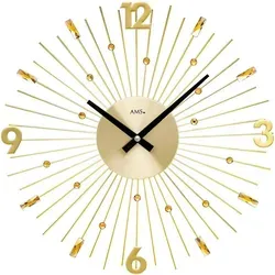 AMS Wanduhr W9653 – Elegante Quarzuhr in Gold - Stylische Wanduhr für Wohnzimmer, Esszimmer und Büro, mit analoger Anzeige und elegantem goldfarbenem Metallgehäuse, Durchmesser 39 cm, ideal für jede Einrichtung.