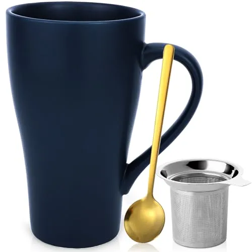 Arawat Groß Tasse 500 ml Teetasse mit Deckel und Sieb Keramik XXL Kaffeetasse Keramik Teetasse mit Löffel & Untersetzer Kaffeebecher Cute Geburtstagsgeschenk Tee Kaffee Tasse Geschenk