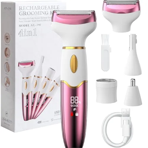 Koeutoze Rasierer Damen – 4-in-1 Intimrasierer für Frauen mit Digitalanzeige, IPX7 Wasserdicht – Damenrasierer Elektrisch für Gesicht, Beine, Achseln & Intimbereich, USB-Ladung & Schmerzfrei