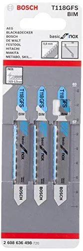 Bosch 3x Stichsägeblatt T 118 GFS Basic for Inox (für Edelstahlbleche, Professional Zubehör Stichsäge)