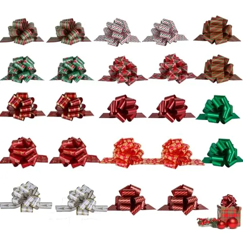 PintreeLand 24 Stück Weihnachtsschleifen zum Verpacken, 12,7 cm Geschenkschleifen mit Bänder, Zubehör für Geschenke, Floristen, Blumensträuße, Geschenkkörbe, Korbdekoration