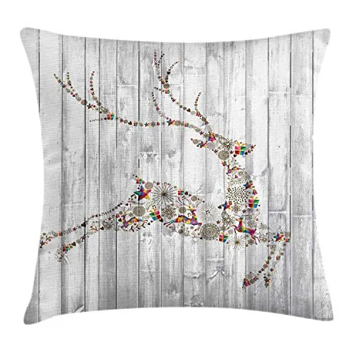 ABAKUHAUS Hirsch Kissenbezug, Weihnachten Tier Rustikal, Dekorative Kopfkissenhülle mit Beidseitigem Druck Reißverschluß Waschbar, 40 x 40 cm, Hellgrau