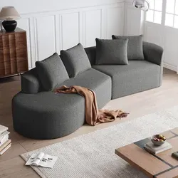 okwish Chenille-Ecksofa Schlafsofa Relaxsofa mit Schlaffuktion und 4-Sitzer,Polstermöbel Loungesofa mit geschwungene Wolkencouch,frei kombinierbar... - Dunkelgrau