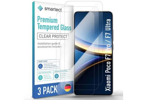 smartect Displayschutzglas Schutzglas Panzerfolie Klar für Xiaomi Poco F7 Pro/F7 Ultra, Set, 3 Stück, Schutzfolie Glasschutz Bildschirm