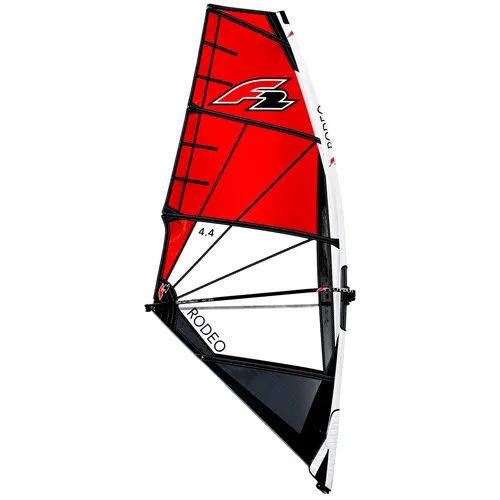 F2 Sale Windsurf Segel Rodeo Team 3,6qm Rot - Modell 2022 - Unisex Windsurfsegel in Rot, 3,6qm, ideal für Einsteiger und Fortgeschrittene, bietet hohe Stabilität und Leistung auf dem Wasser.