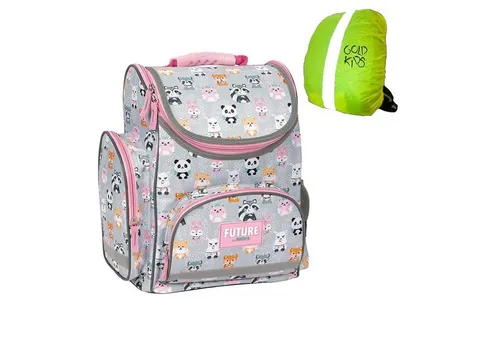 GOLDKIDS Schulranzen Ranzen rosa grau mit Tierchen Motiv