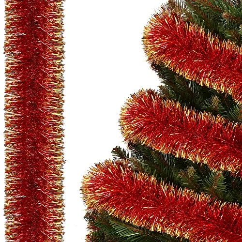 SPRINGOS Girlande für den Weihnachtsbaum zweifarbig rot-Gold 10 cm x 6 m Kunstgirlande Baumboa Weichnachtsgirlande Weihnachtsdeko Treppe Fensterrahmen