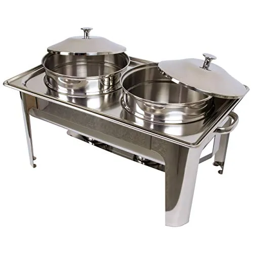 Edelstahl Chafing Dish 2x 4,5 Liter - Runder Speisenwärmer - Sonstige Gastronomieartikel, hochwertiger Edelstahl für optimale Wärmeverteilung. Ideal für Buffets, mit Wasserbad und Brennpaste für professionelles Warmhalten und Präsentieren.