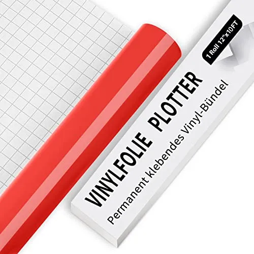 IModeur Vinylfolie Plotter - 30,5 x 305 cm Glänzend Rot Plotterfolie selbstklebend Vinyl, Rot Plotterfolie Vinyl für Silhouette Cameo, die meisten Schneidemaschine
