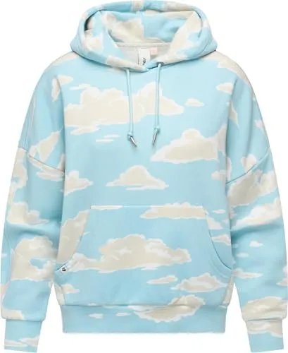 Ragwear Damen Hoodie gemütlicher Pullover mit Verstellbarer Kapuze Pirita Print Cloud Gr. XXL