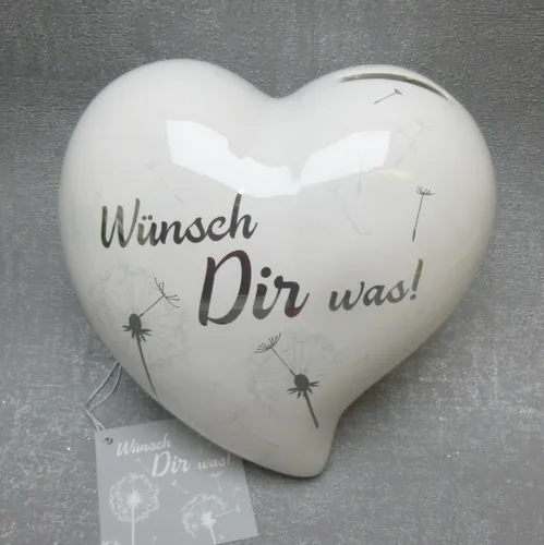 Casablanca Spardose Deko Herz Wünsch dir was Pusteblume Geschenk silber weiß