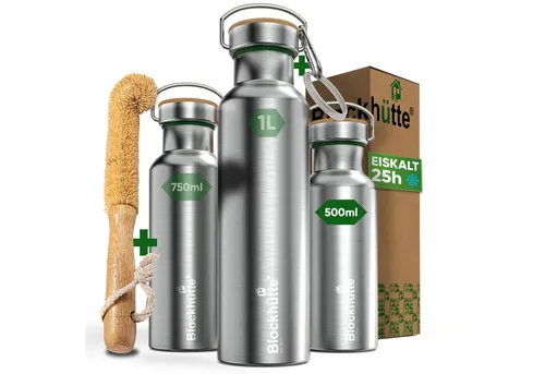 Blockhütte Edelstahl Isolierflasche 500ml - Isolierflasche für Sport und Freizeit, auslaufsicher und bruchfest, mit innovativer Vakuum-Isolierung für bis zu 13 Stunden warme und 23 Stunden kalte Getränke.